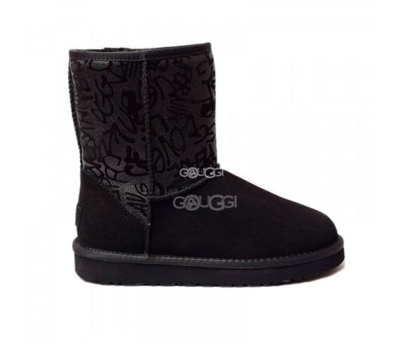 Женские короткие угги Classic Short Sparkle Graffiti Black