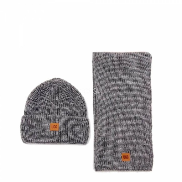 Шарф и шапка Ugg Chunky Rib Knit Beanie Sen Grey