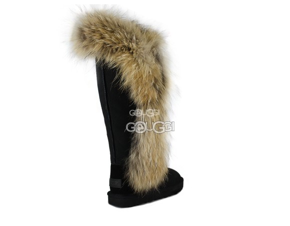 Женские высокие угги с мехом лисы Classic Tall Skillful Wrestling Fox Black